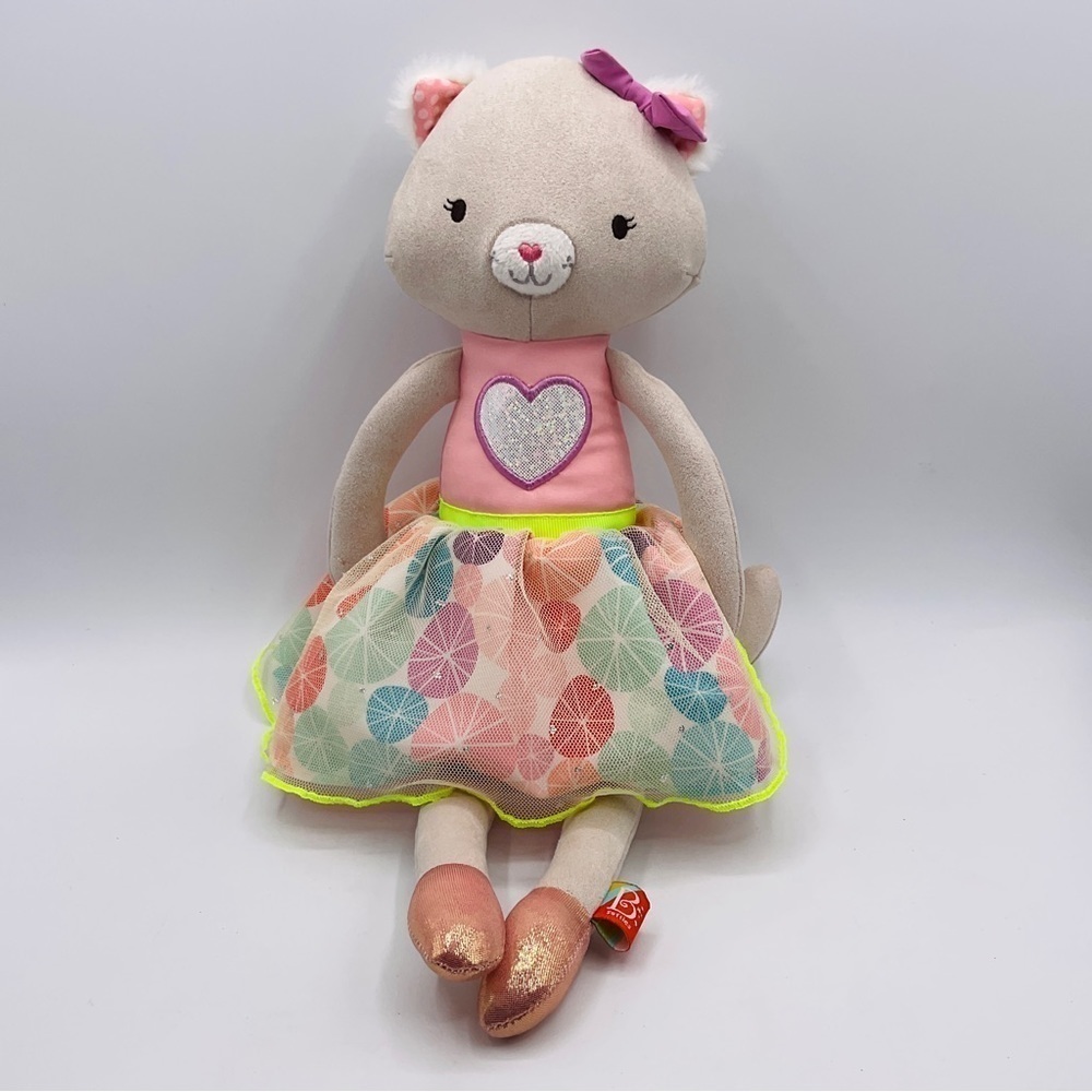B Softies Cat Doll 14” Stuffed Animal Plush Floppy Ballerina Heart Pink Dress